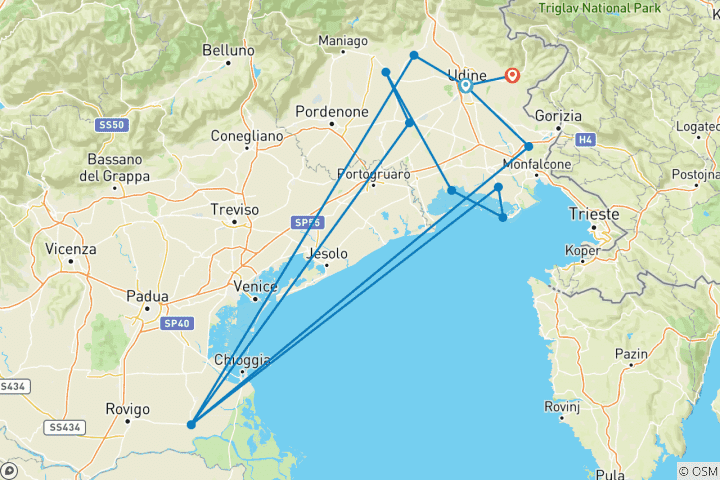 Karte von Friaul Rundfahrt - Durch Weinreben und zum Meer (8 Tage)