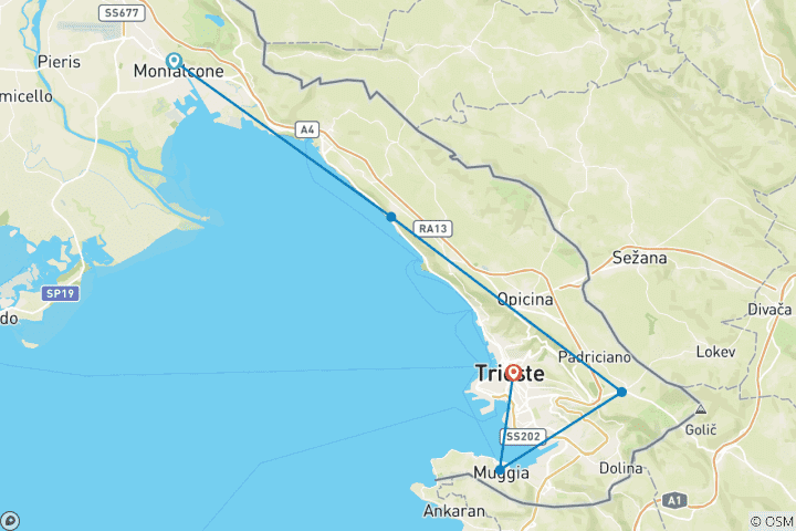 Karte von Wandern im Herzen Julisch Venetiens - von Duino nach Triest (5 Tage)