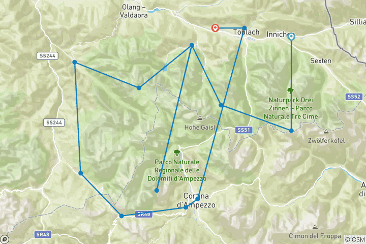 Karte von Wandern Dolomiten Naturpark - Pederu (7 Tage)