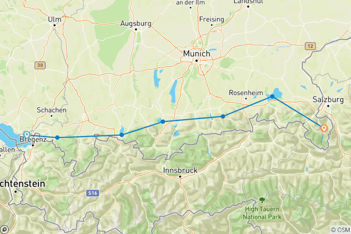 Map of Sportlich vom Bodensee an den Königssee (8 Tage)
