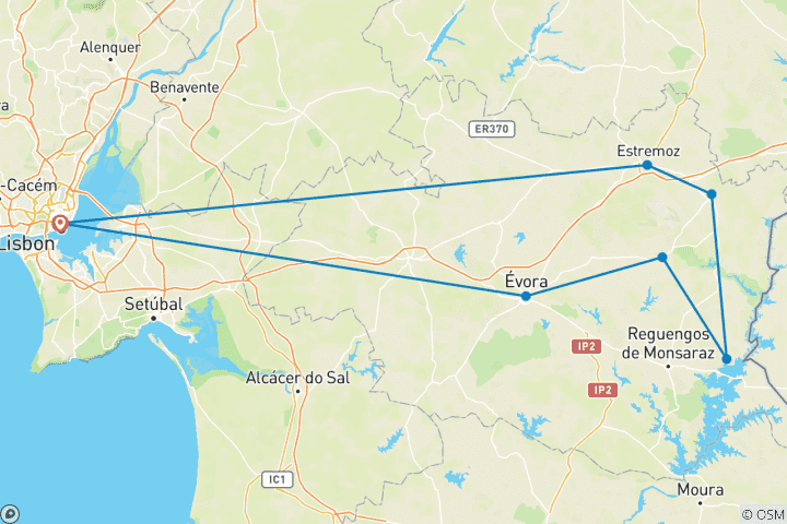 Carte du circuit Tour à vélo à travers les vignobles de l'Alentejo et le lac Alqueva (9 jours)