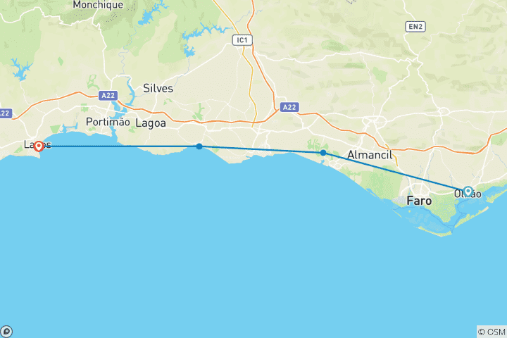 Carte du circuit Court séjour au Portugal : d'Olhão à Lagos (5 jours)