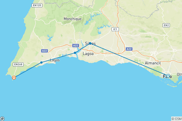 Carte du circuit Court séjour au Portugal : de Silves à Sagres (4 jours)