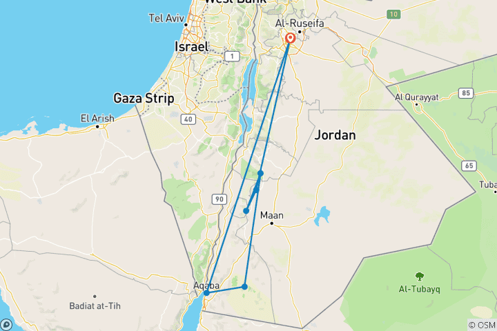 Carte du circuit Jordan Bike Trail - Cyclisme à travers Petra et Wadi Rum (8 jours)