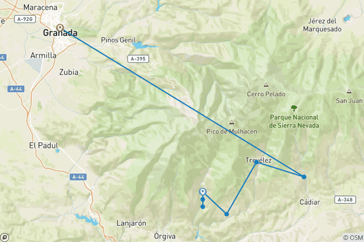 Map of Alpujarras Mountain Hike 8 Days