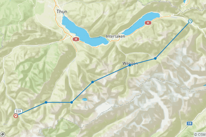 Carte du circuit Via Alpina "Trek des ours" de charme (8 jours)