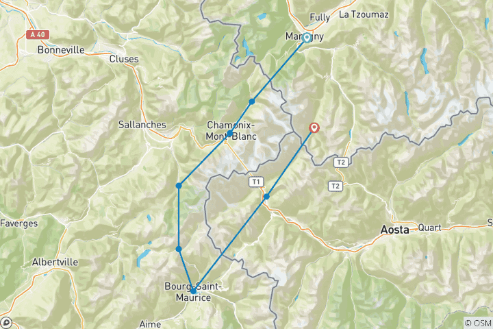Karte von Highlights der Tour Mont Blanc (8 Tage)