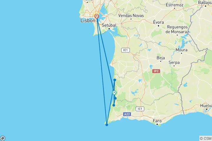 Carte du circuit Portugal - La Rota Vicentina (7 jours)