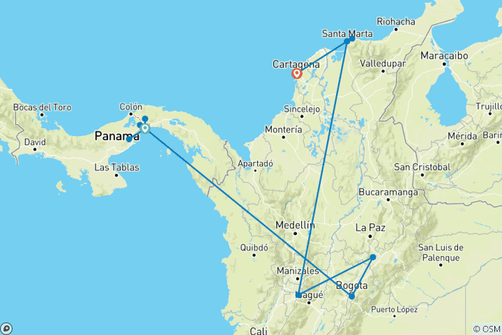 Karte von Panama & Kolumbien - Kultur, Kaffee, Küste (18 Tage)