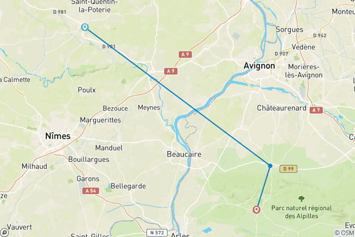 Carte du circuit Randonnée dans la Provence romaine : d'Avignon à Arles (6 jours)