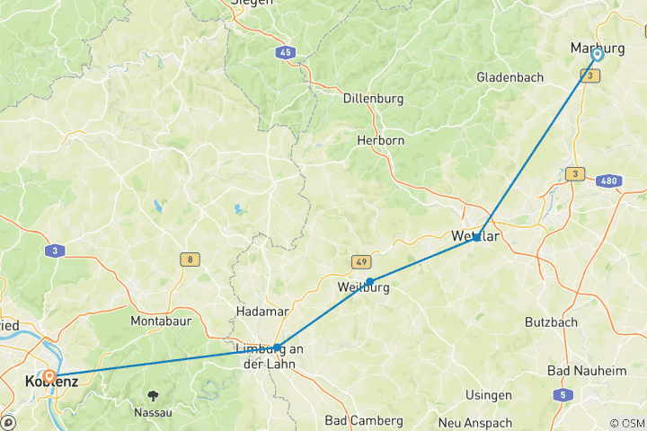 Map of Lahn-Radweg: Bummeltour ab Marburg (8 Tage)