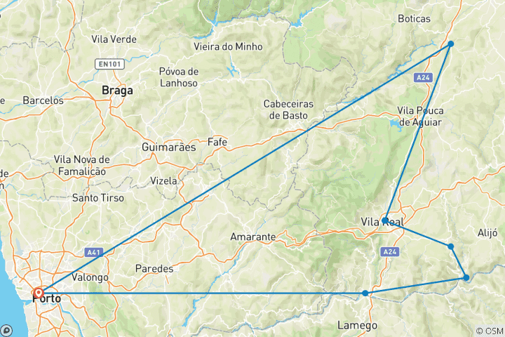 Map of Portugal - The Douro Valley Cycle Tour with 8 Days