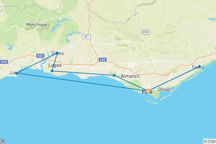 Carte du circuit Portugal - À travers l'Algarve (8 jours)