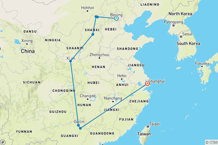 Map of Experience China's Highlights 15 Days