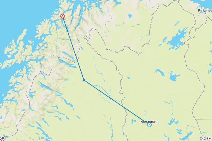 Karte von Nordlichtzauber über die Grenzen Skandinaviens (7 Tage)