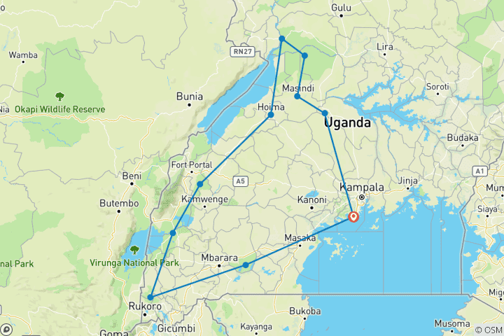 Karte von Primaten Safari in Uganda - individuelles Abenteuer im Safarizelt (11 Tage)