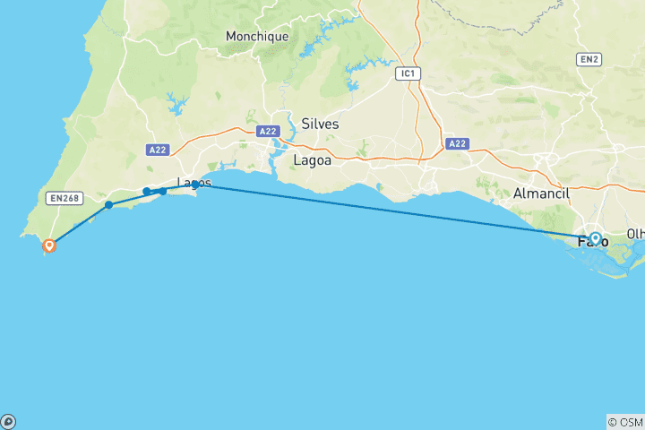 Carte du circuit Portugal - Côte de rêve de l'Algarve avec hôtels simples (7 jours)