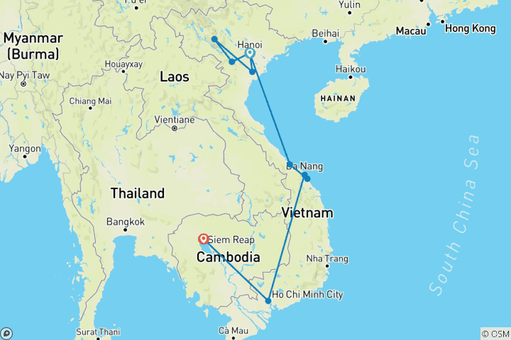 Karte von Die Highlights von Vietnam & Kambodscha in 18 Tagen entdecken (18 Tage)
