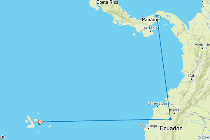Karte von Panama City und Galapagos: Vom Kanal zu den einzigartigen Inselwelten (15 Tage)