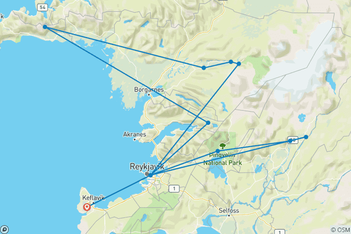 Karte von Die Sagenhafte Runde durch Island (8 Tage)