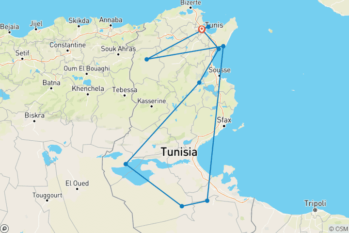 Carte du circuit Du nord au silence du Sahara : en 14 jours à travers la Tunisie (14 jours)
