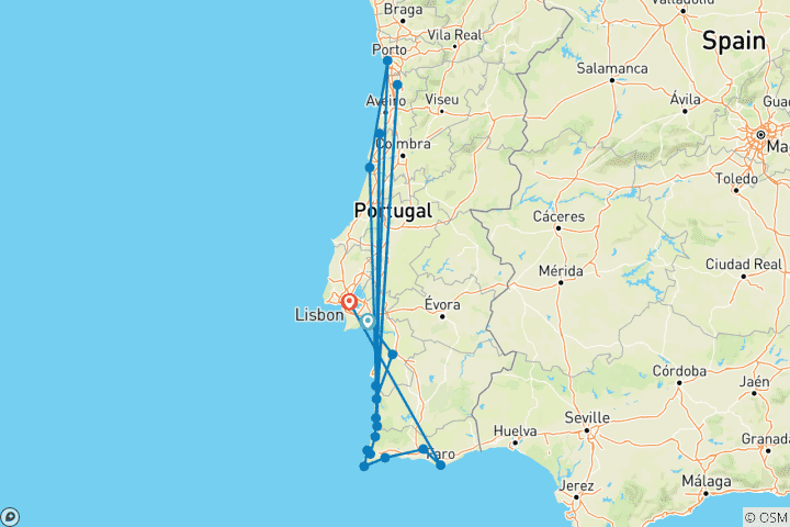 Karte von Portugals Südwestküste (11 Tage)