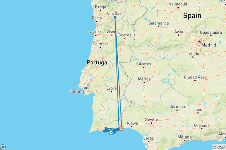 Carte du circuit Voyage en étoile dans l'Algarve - Temps mort dans le parc naturel de Ria Farmosa (7 jours)