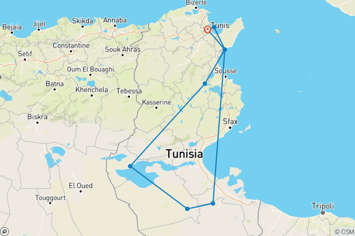 Carte du circuit La Tunisie enchanteresse : un voyage à travers l'histoire, la culture, (8 jours)