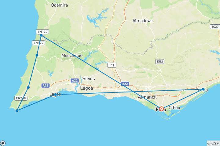 Carte du circuit Voyage à vélo guidé - Dans l'Algarve sauvage (8 jours)