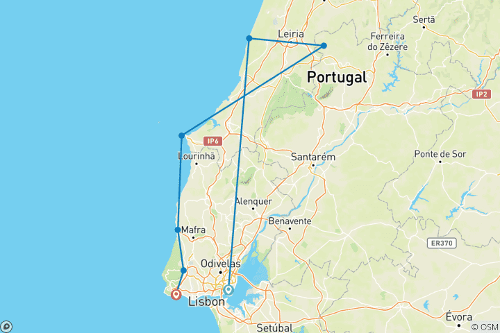 Map of Portugal - The Atlantic West Coast & Sintra with 7 Days