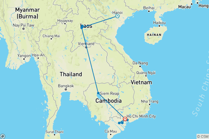 Map of Vietnam: Laos & Kambodscha (18 Tage)