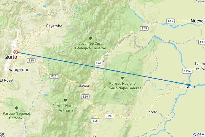 Map of Waorani tribe kayak expedition 7 Days
