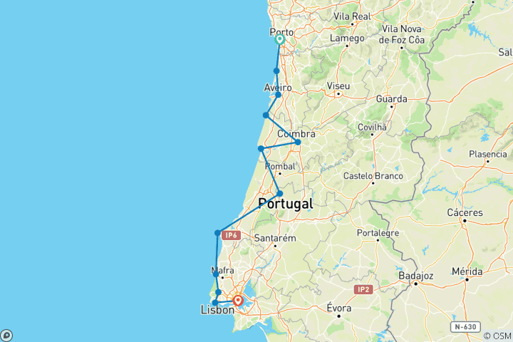Map of Portugal - Porto, Coimbra und Lissabon (14 Tage)