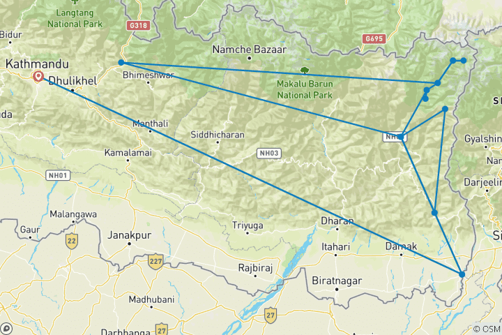 Carte du circuit Kanchenjunga Circuit Trek (26 jours)