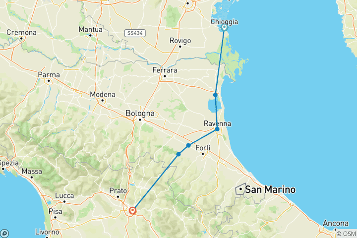 Carte du circuit Excursion à vélo de Venise à Florence (8 jours)