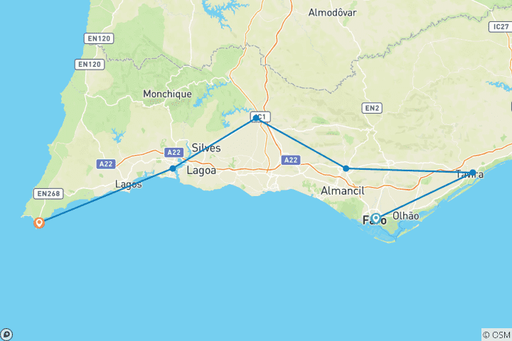 Carte du circuit Portugal - Barrocal et côte (8 jours)