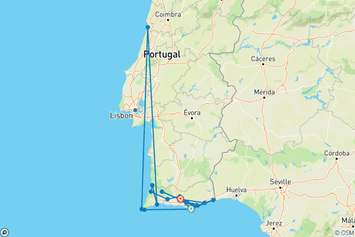 Map of Gravel Tour in the Algarve 8 Days