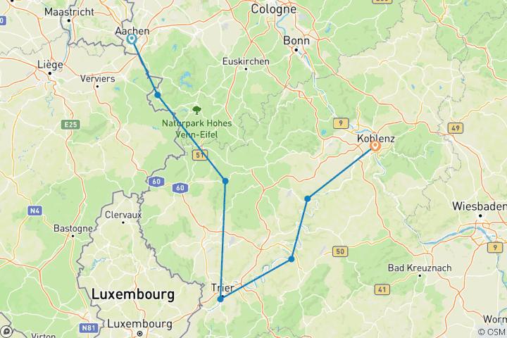 Map of Eifel trifft Mosel: Aachen - Trier - Koblenz sportlich (7 Tage)