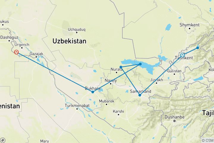Karte von Usbekistan Singles & Alleinreisende (12 Tage)