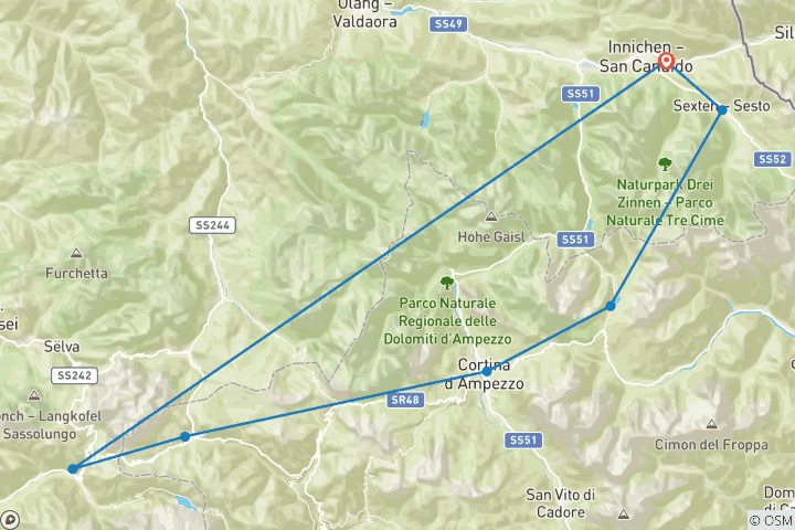 Map of Along the former Dolomite front in the Footsteps of the First World War 7 Days
