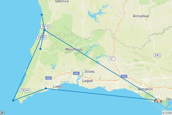 Carte du circuit Randonnée des points forts de la Rota Vicentina (8 jours)