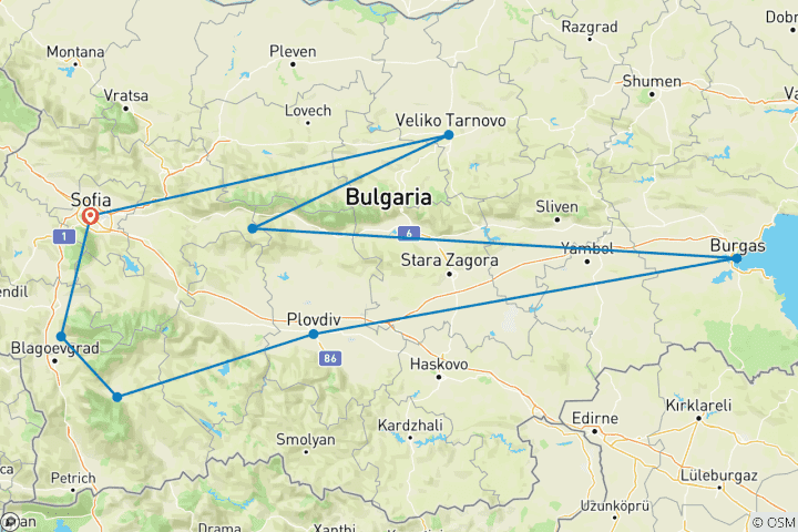 Carte du circuit Bulgarie - Circuit individuel en train (17 jours)