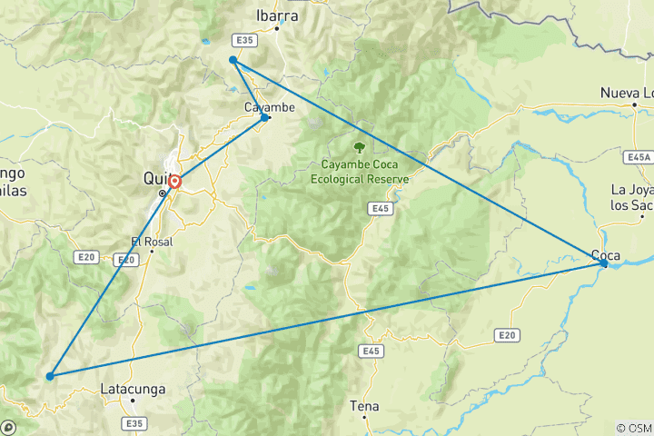Carte du circuit Vélo dans les volcans équatoriens (10 jours)