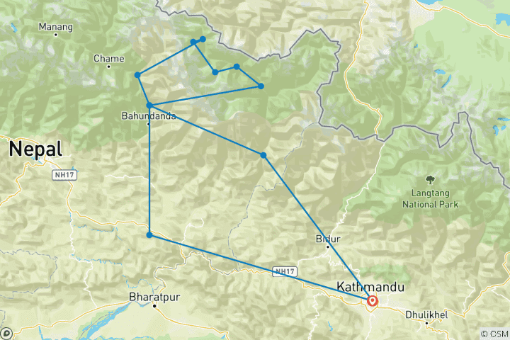 Map of Manaslu Circuit Trek1 7 Days