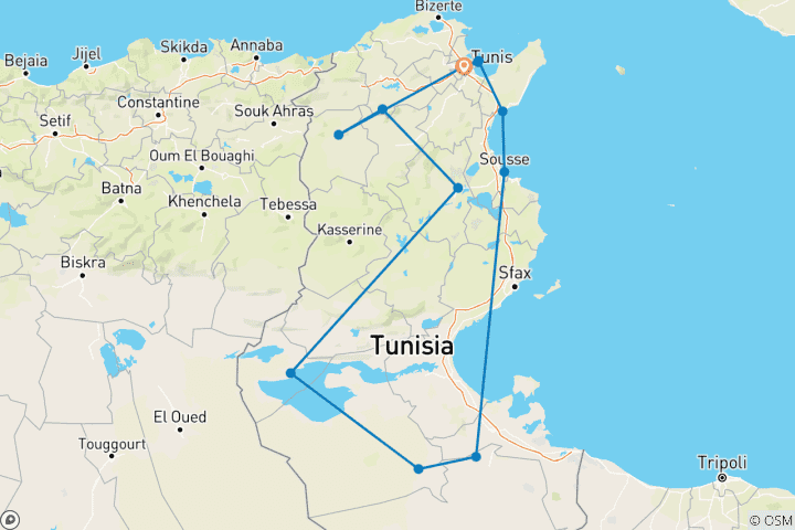 Carte du circuit La Tunisie enchanteresse : un voyage de 12 jours à travers l'histoire et la culture (12 jours)