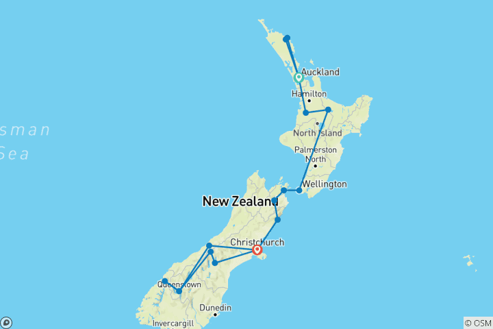 Karte von Neuseeland Odyssee - Von Nord nach Süd (23 Tage)