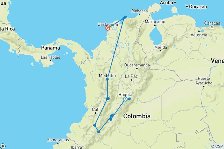 Carte du circuit Découvrir les points forts de la Colombie (19 jours)