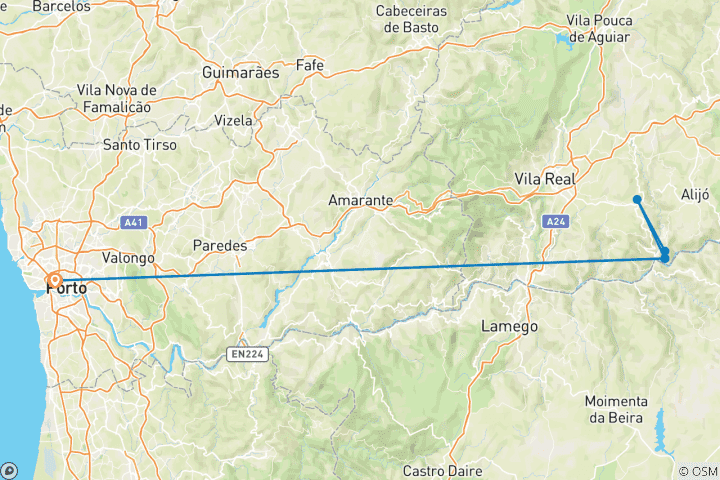 Mapa de Portugal - Circuito corto por Oporto y el Duero (4 días)