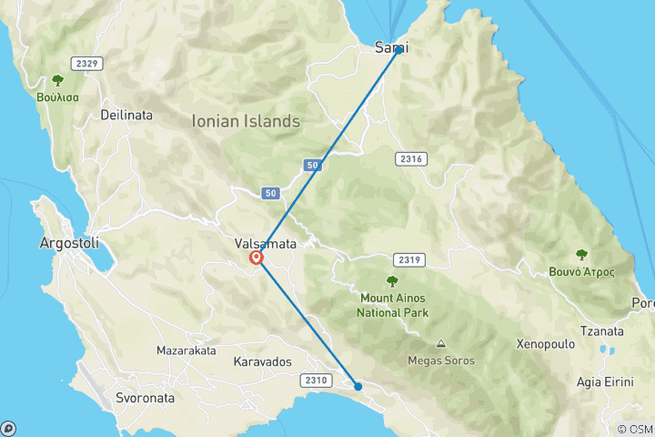 Carte du circuit Grèce - Voyage à pied Céphalonie (8 jours)
