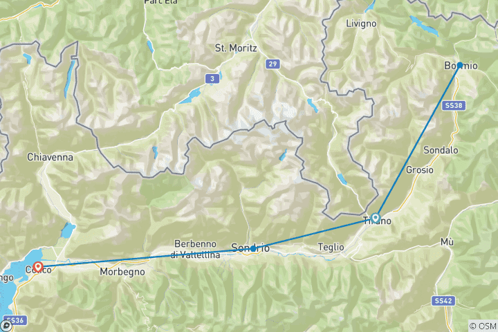 Map of Cycle Tour From the Alps to Lake Como - Sentiero Valtellina 6 Days